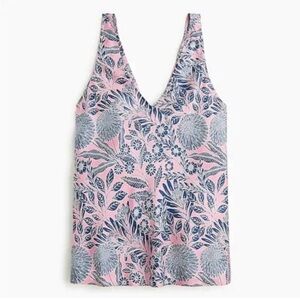 J. Crew Pink and Navy Floral V-Neck Tank Top